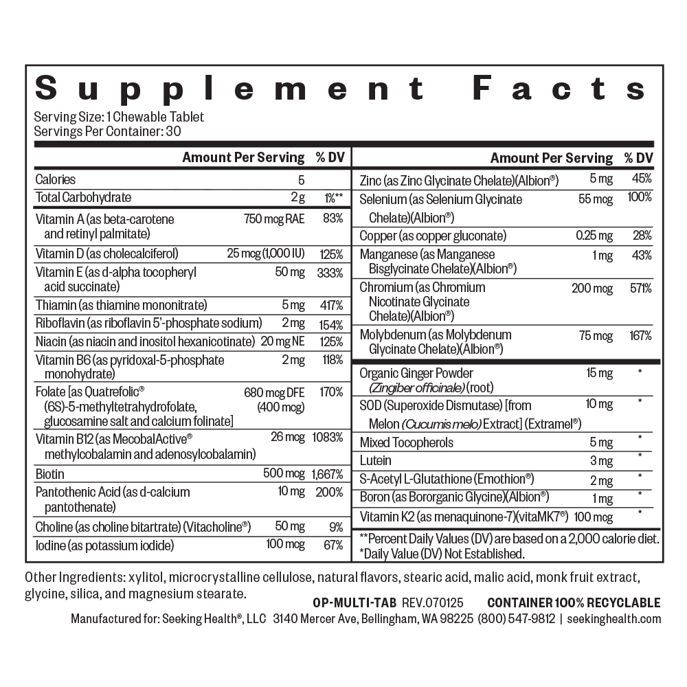 Multivitamin One Chewable | 30 Tablets (Formerly Optimal Multivitamin Chewable) - Image 3